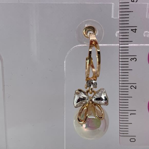 Opalescent Faux Pearl with Crystal Bow Earrings - Picture 5 of 7